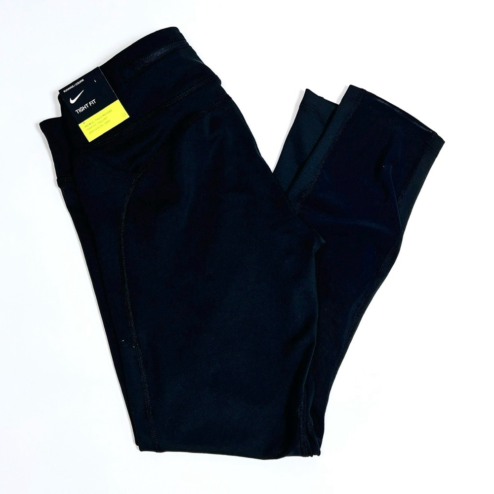 Nike Womans Leggings NEW TIGHT FIT Running Mid Rise Crop Black Leggings Size M